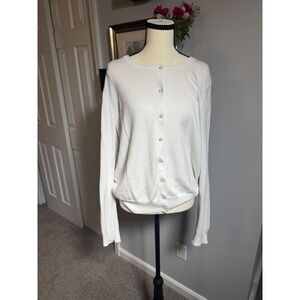 Time and Tru Women's Preppy XL White Button Front Cardigan Sweater